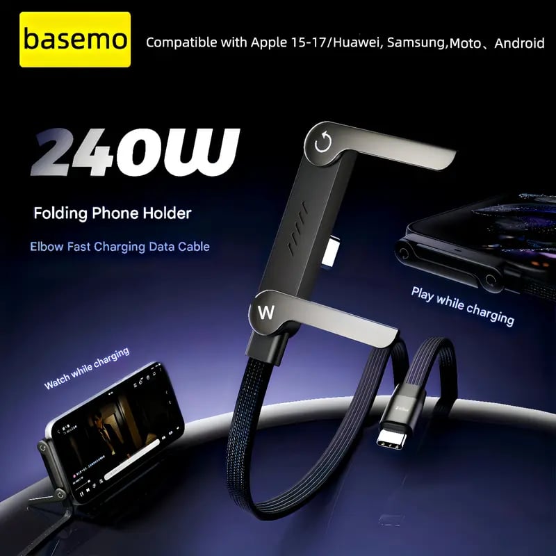 🔥InvisiHold Pro – 2-in-1 240W Fast Charging Cable with Built-in Stand