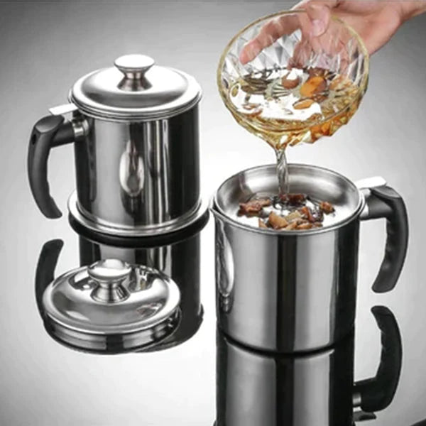 304 Stainless Steel Oil Keeper with Filter – Food-Grade, Fine Mesh, Drip-Proof