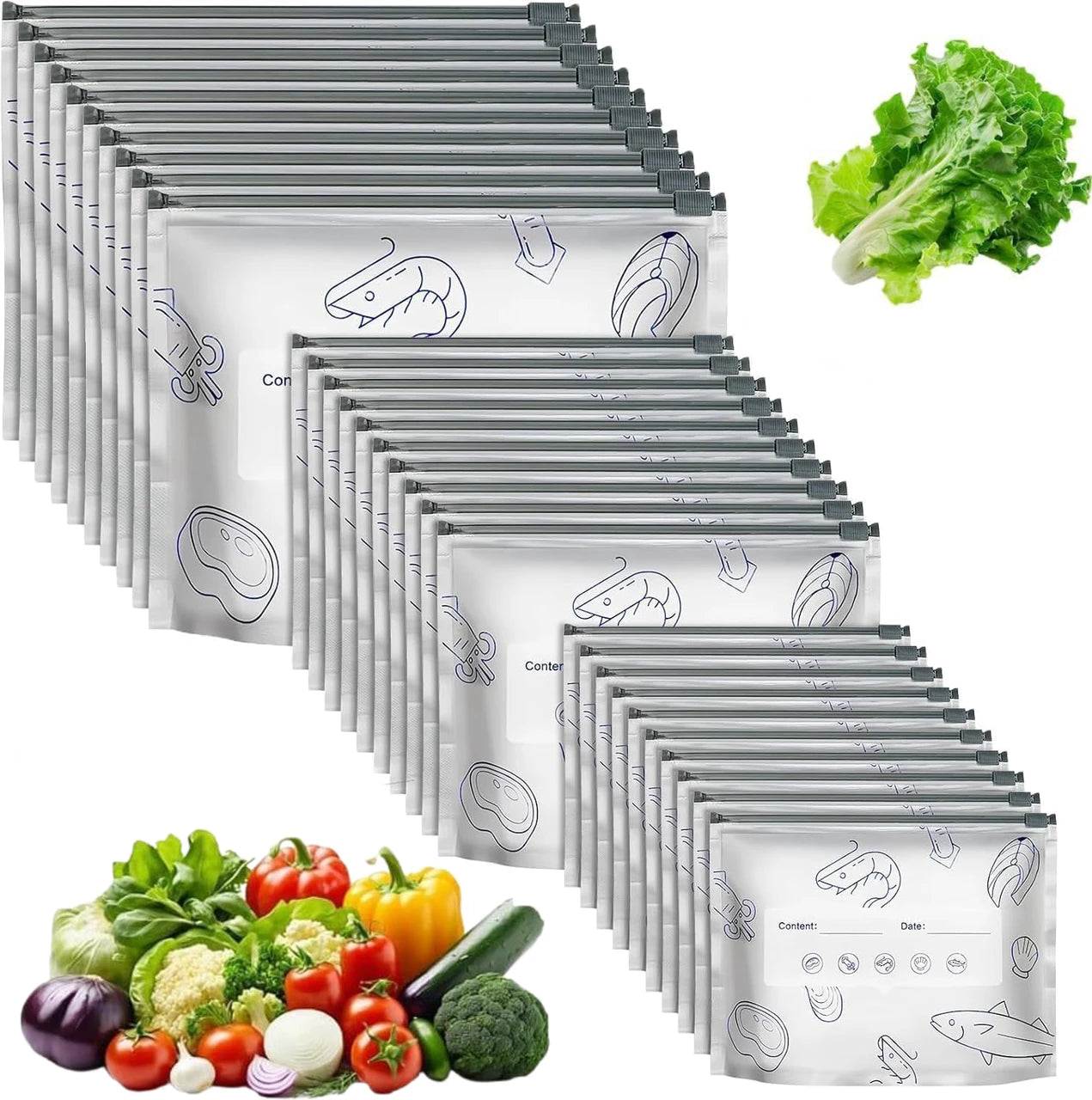 Reusable Foil Zip Lock Vacuum Food Storage Bag (Pack of 20)