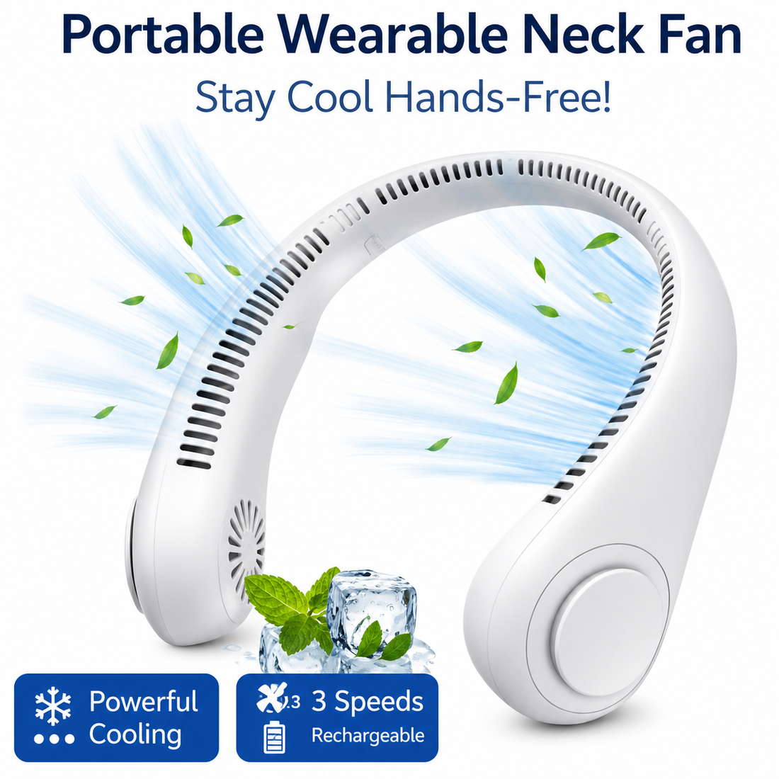 NeckFan™ – Wearable Neck Fan | Soft Airflow | Outdoor & Travel Cooling