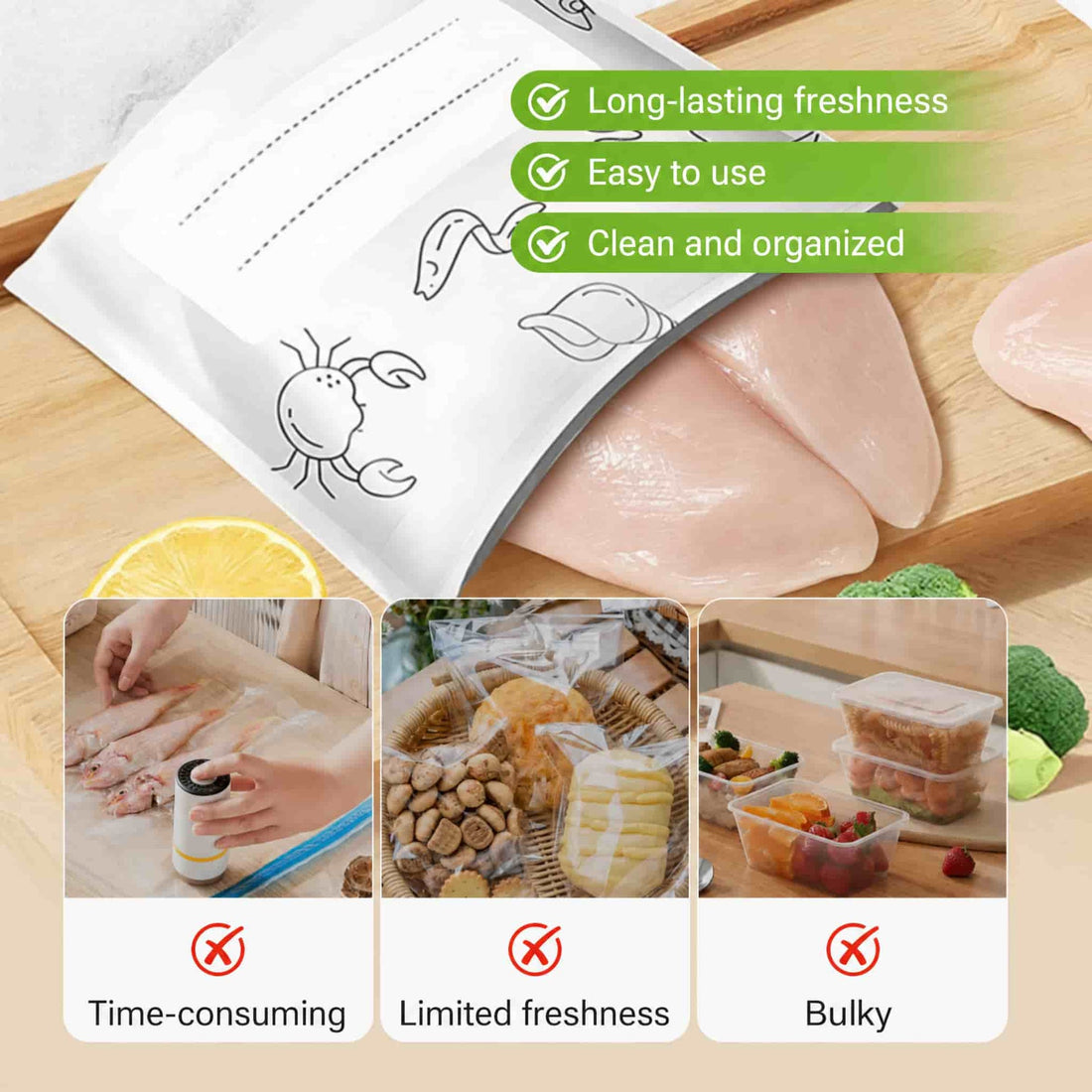 Reusable Foil Zip Lock Vacuum Food Storage Bag (Pack of 20)